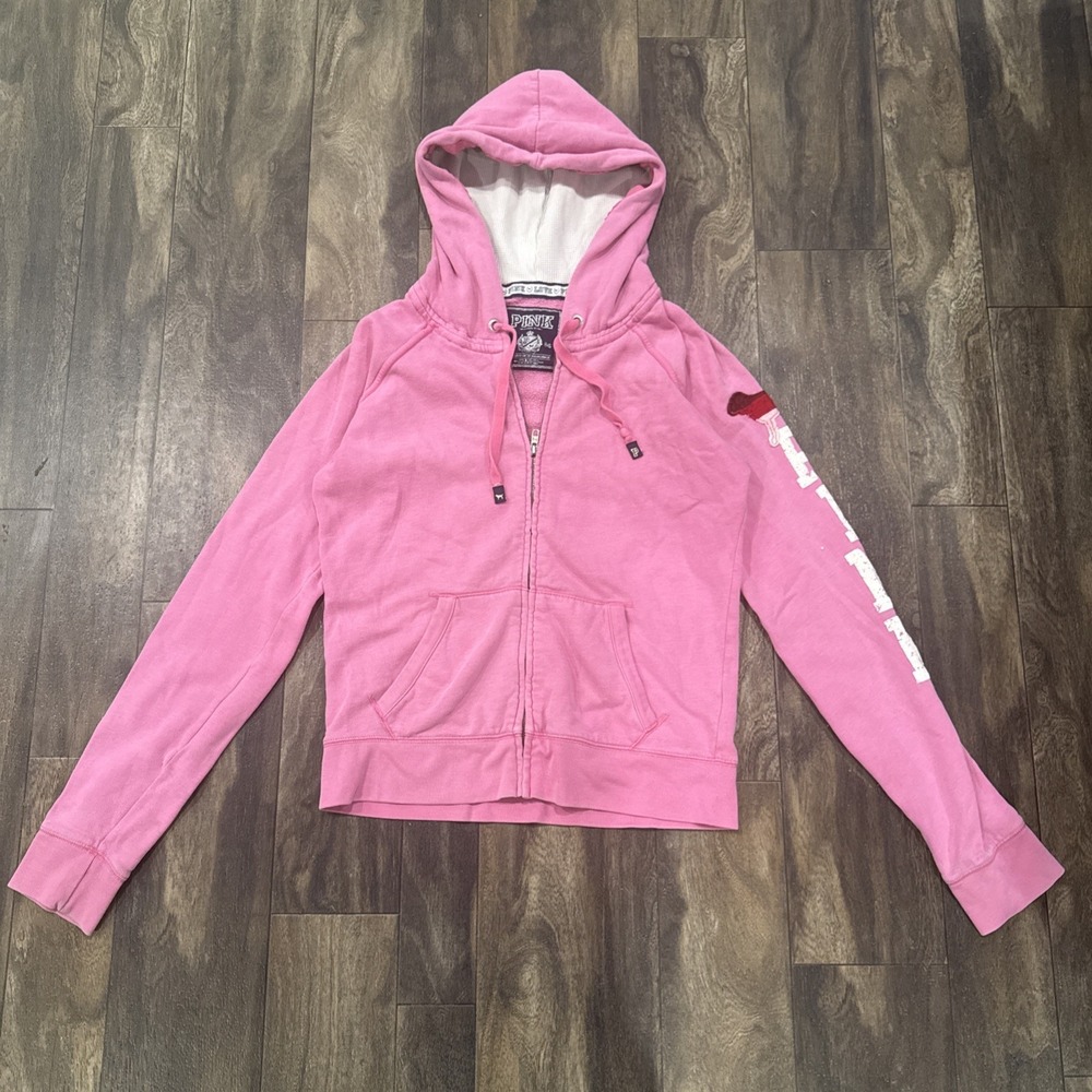PINK Y2K VTG Victoria's Secret Full-Zip Fleece Jacket Hooded Women's Size L Pink
